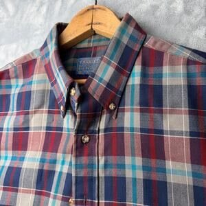 VTG PENDLETON Mens Wool Plaid Flannel Button Up w/ Pocket Red Blue Plaid Sz L